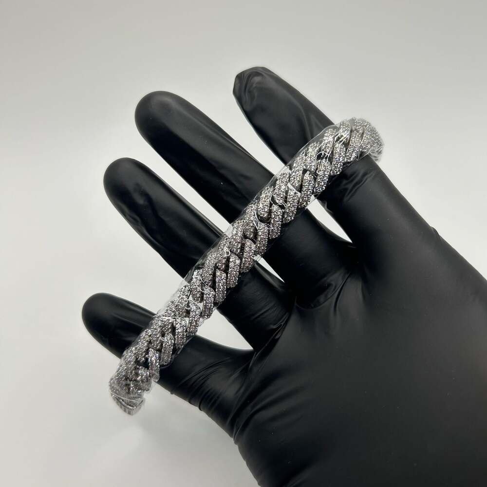 Moissanite Iced Out 2 Row Miami Cuban Bracelet Silver 12mm 7 Inch Brand New VVS1